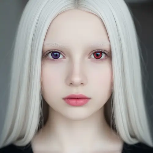 Pale Girl with White Hair and Mismatched Eyes - Unique Beauty