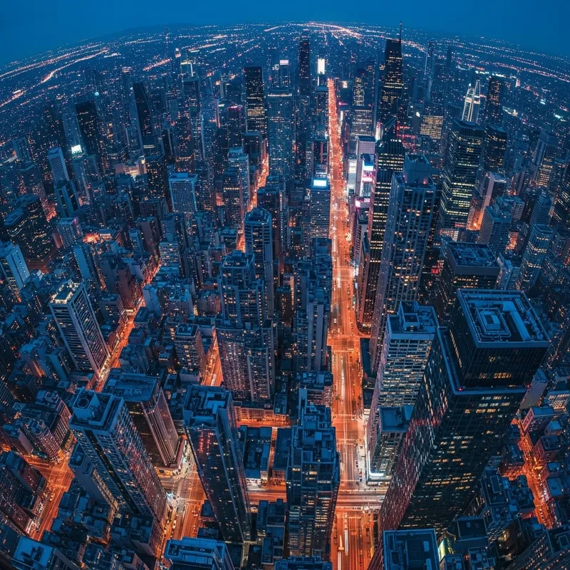 Vibrant Cyberpunk Cityscape Dusk - Energy & Colors in Aerial Shot