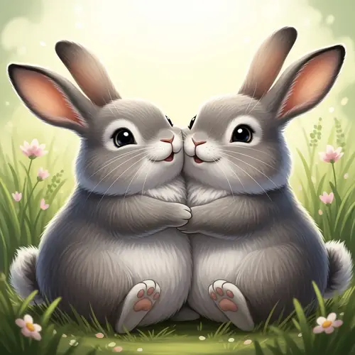 Chubby Rabbits Embracing - Heartwarming Scene