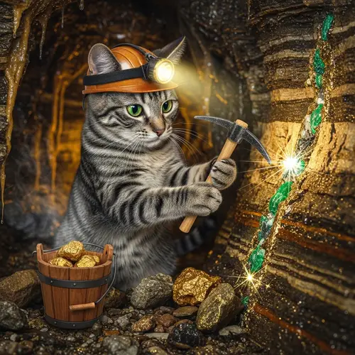 Cat Miner: Adorable Feline Mining with Pickaxe and Helmet