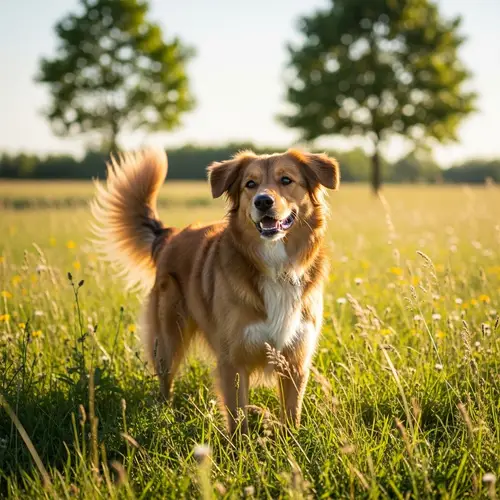Medium-Sized Dog with Shiny Coat in Sunny Meadow