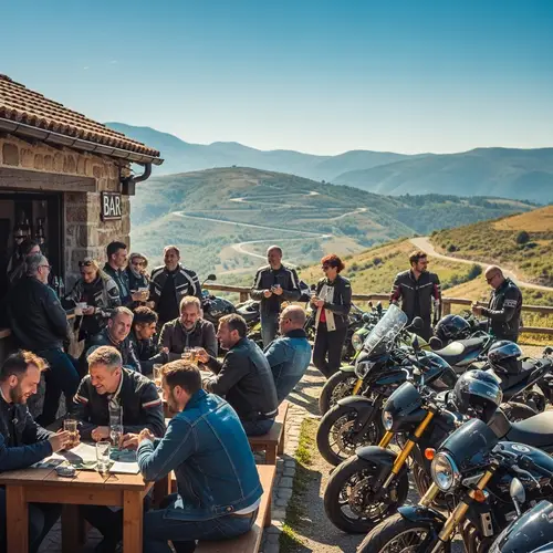 Tranquil Scene in Europe with Motorbike Bar and Mountain Roads