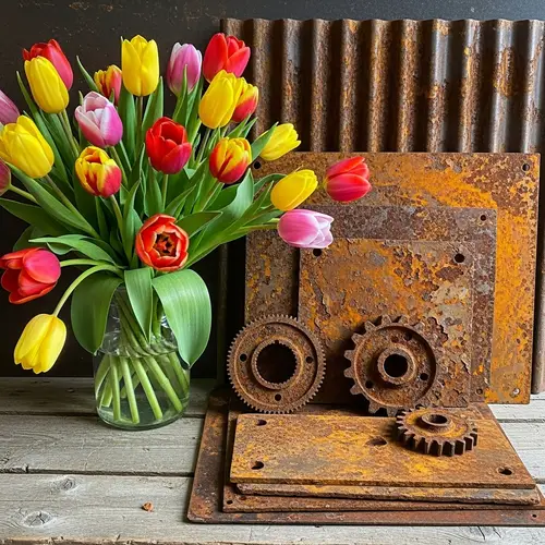 Tulip Bouquet & Rusted Metal Samples | Website Name