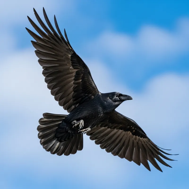Majestic Raven Spreading Wings: Powerful Flight Scene
