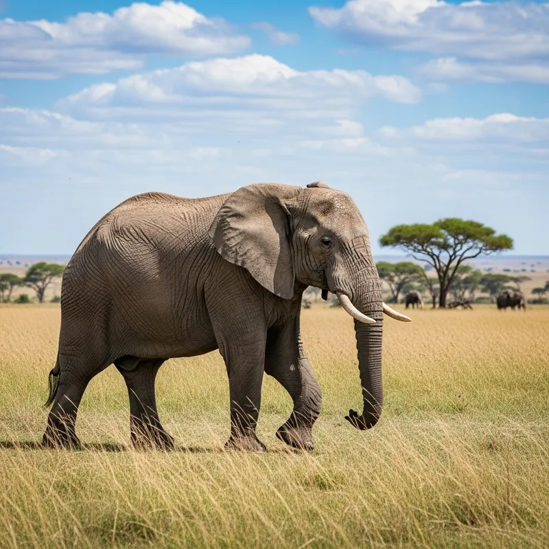 Majestic Elephant in Natural Habitat - Serene Savanna Scene