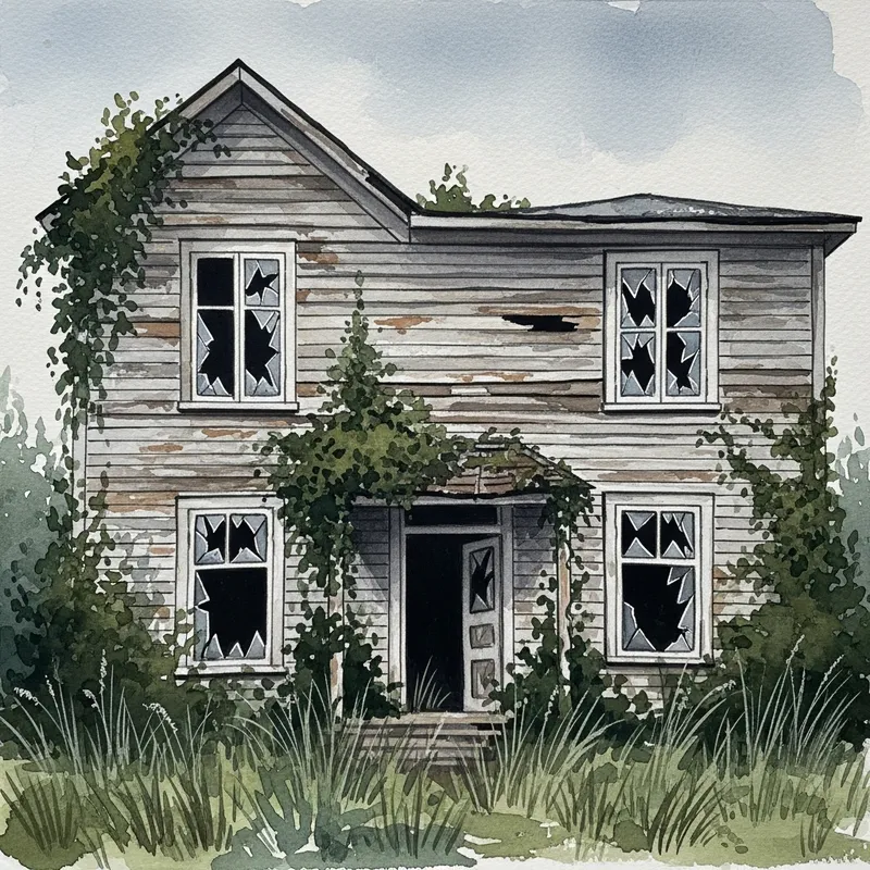 Abandoned House Watercolor Art | Evocative Vintage Scene