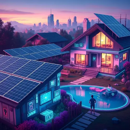 Futuristic Eco-Friendly House with Solar Panels | Vibrant Cityscape