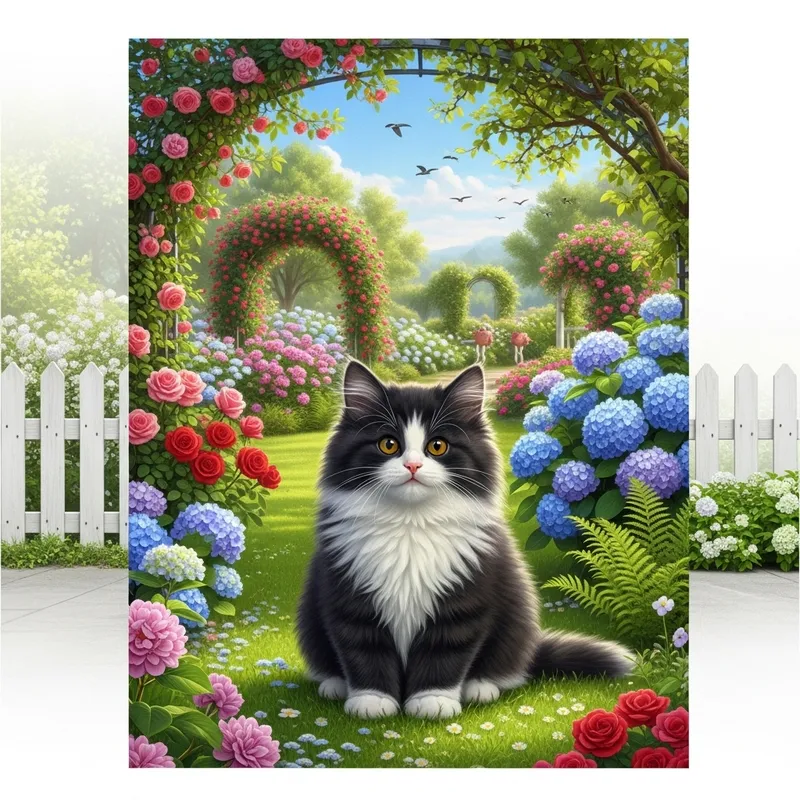 Tranquil Cat in a Vibrant Garden