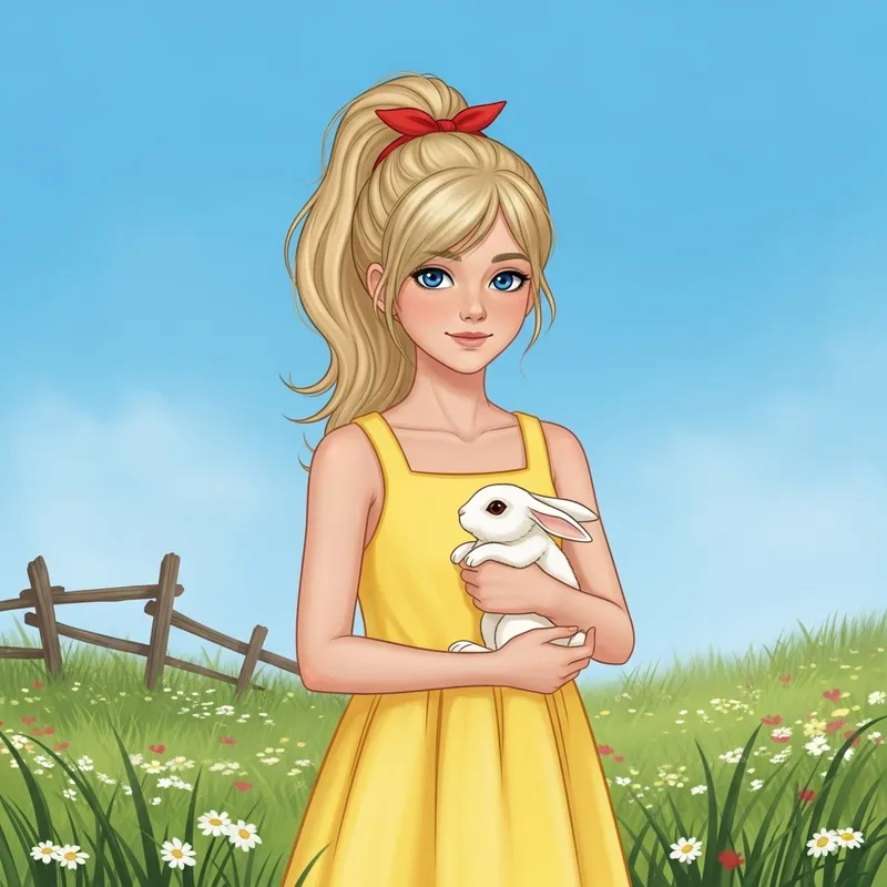 Girl in Yellow Sundress with White Rabbit