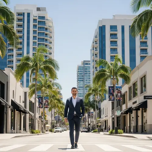 Elegant Businessman Strolling Through Luxurious Beverly Hills