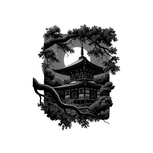 Mystical Japanese Temple Shirt Design