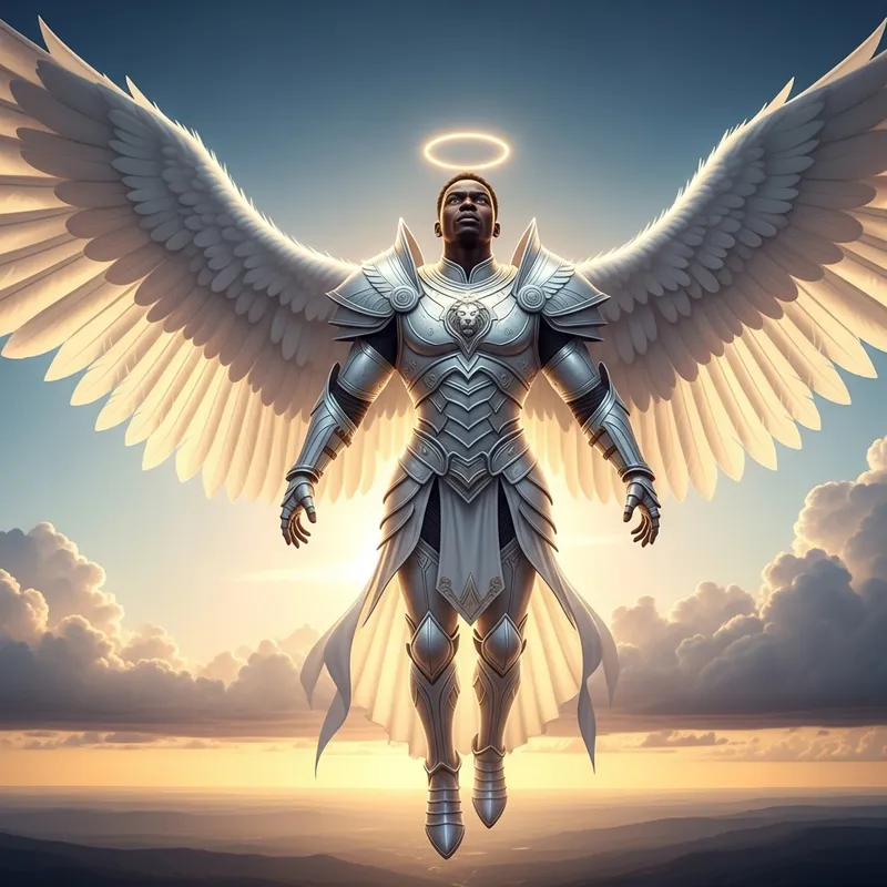 Black African Soldier Archangel in White Armor: Symbol of Fortitude