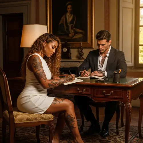 Elegant African American Woman Writing in Luxurious Italian Villa