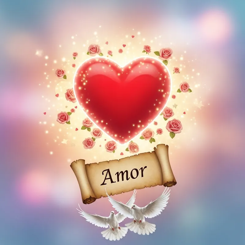 Amor: Symbolic Representation of Love with Red Heart & Roses Amor: Symbolic Representation of Love with Red Heart & Roses