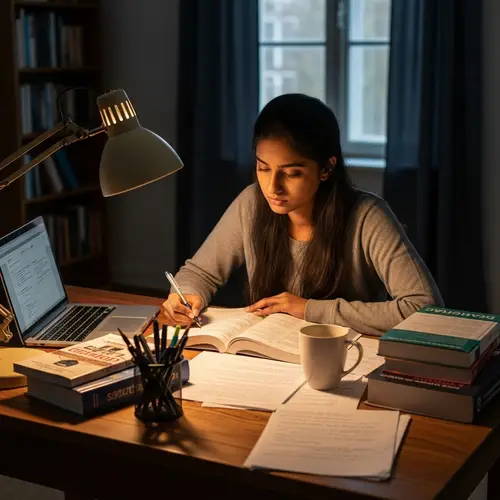 Dedicated South Asian Female Student Engrossed in Studies