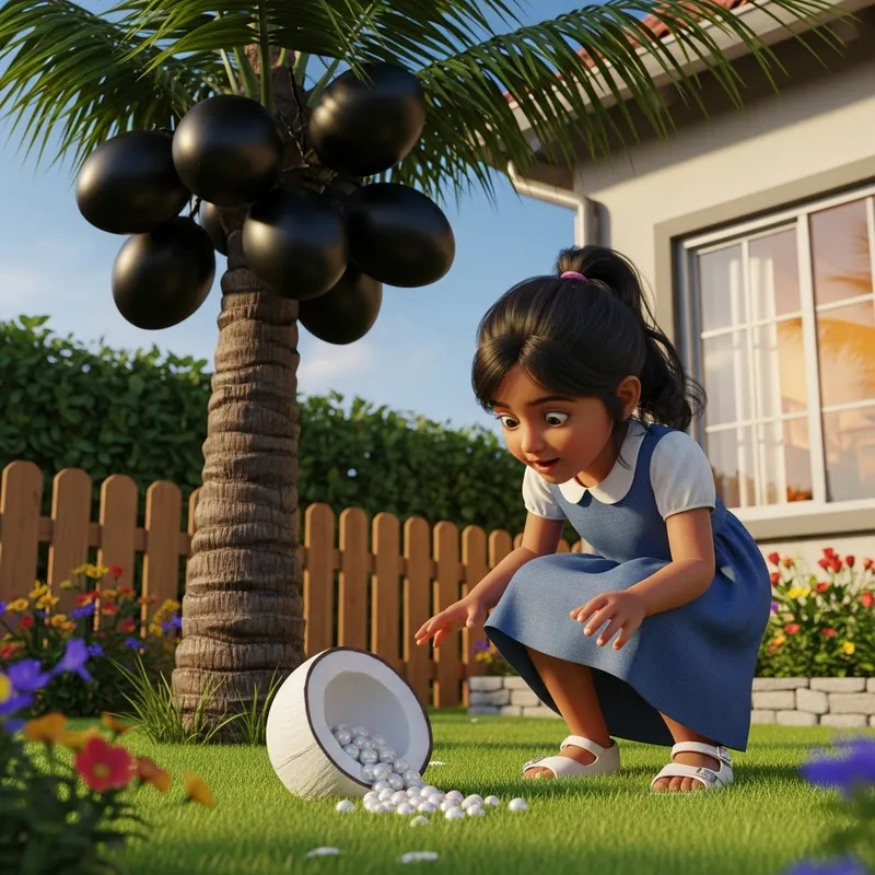 Intriguing Backyard Scene with Black Coconut Tree and Pearls