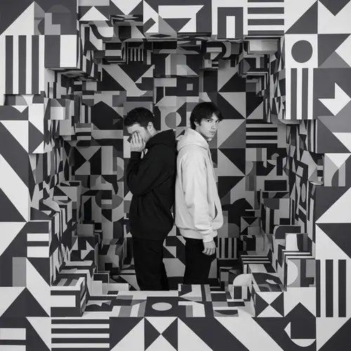 Intricate Geometric Duo-Tone Image with Sneaky Individuals
