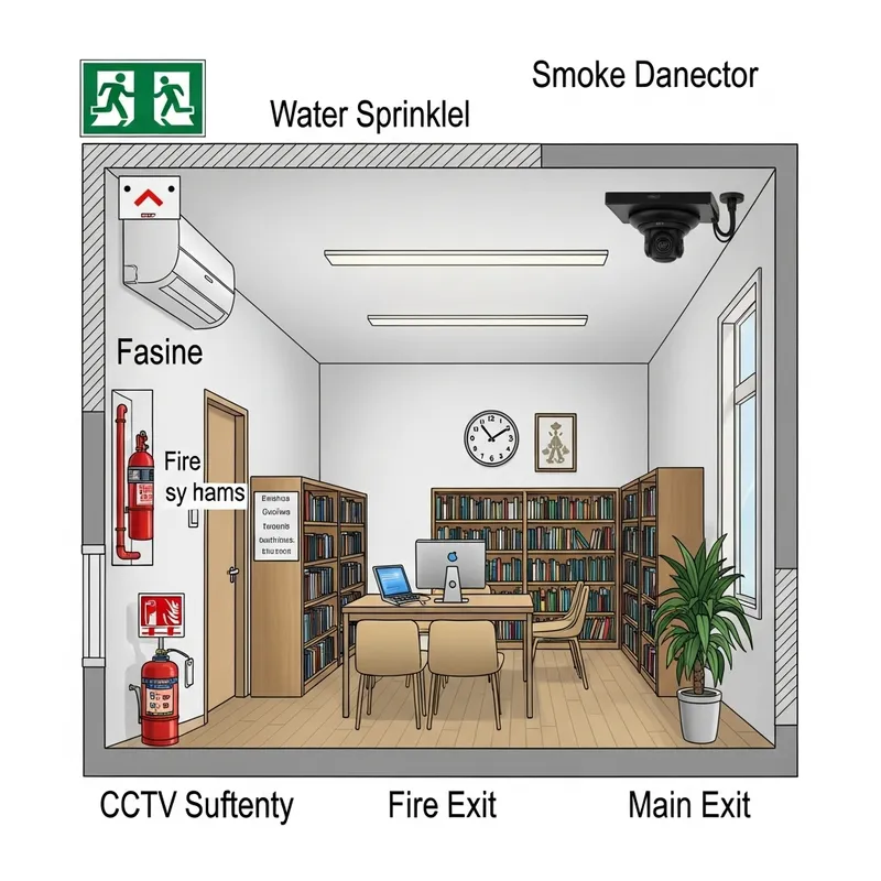 Modern Single-Room Library: 3D Design with Safety Features