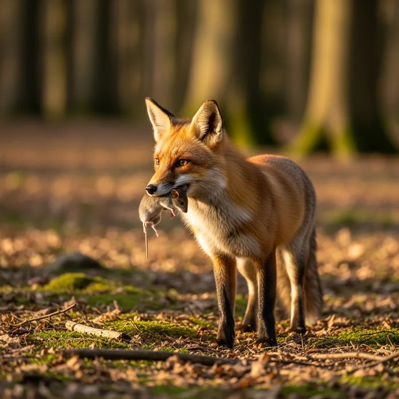 Fox Carrying Mouse - Nature's Survival Scene