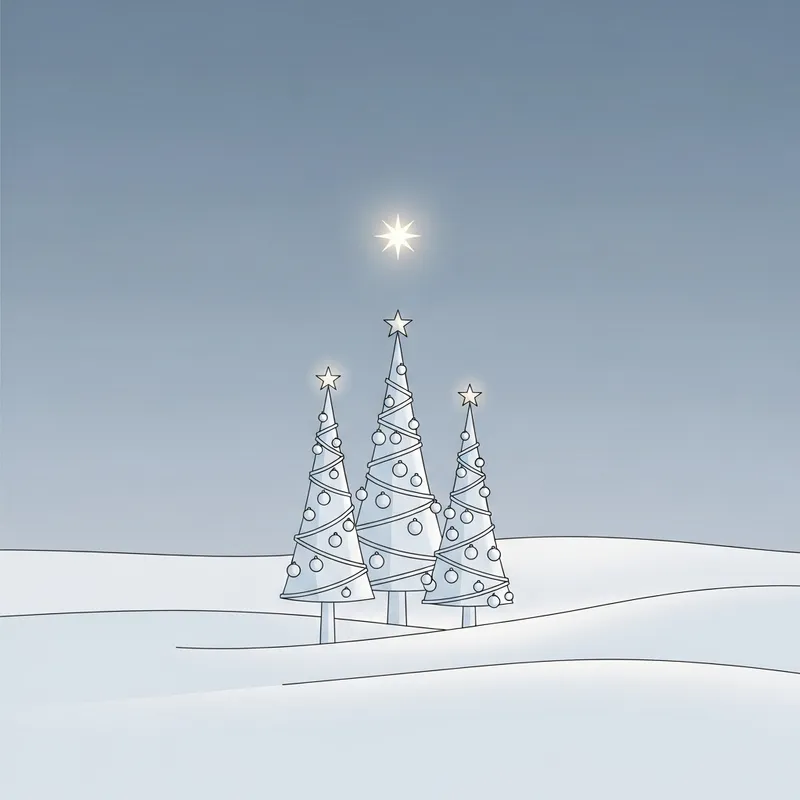 Minimalistic Christmas Trees in Serene Snow Landscape