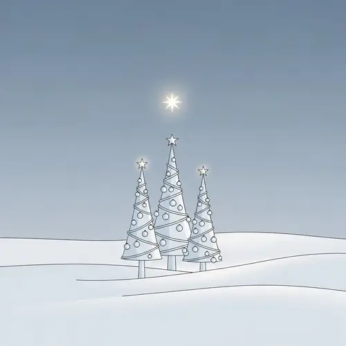 Minimalistic Christmas Trees in Serene Snow Landscape