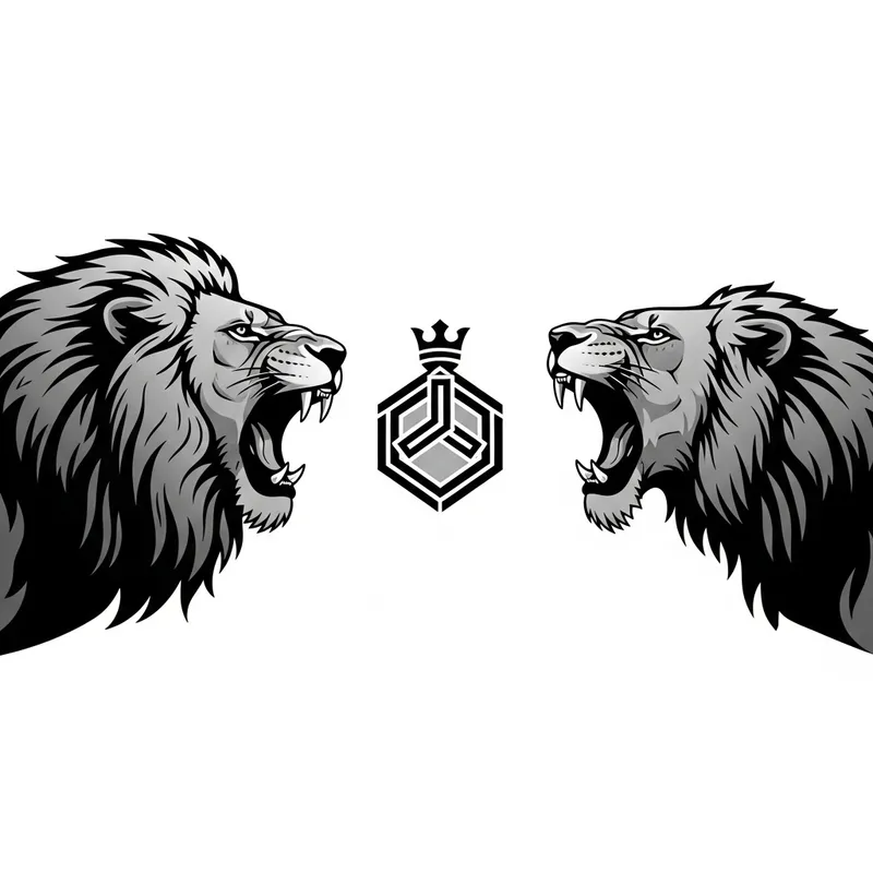 Sleek and Modern Design: Roaring Lions Symbolizing Unity Sleek and Modern Design: Roaring Lions Symbolizing Unity