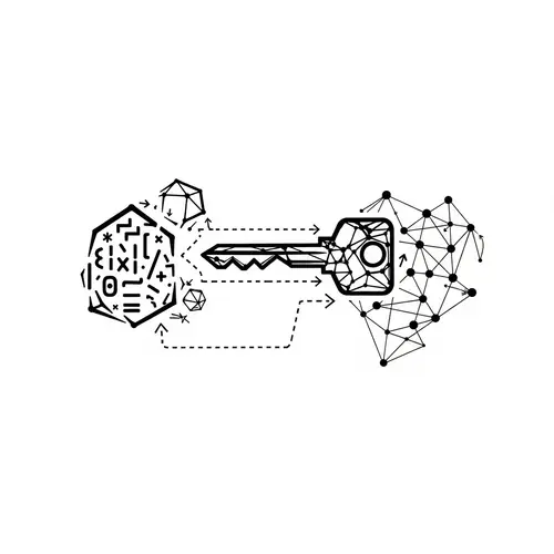 Encrypted Message Sent Through Network - Black and White Vector Image