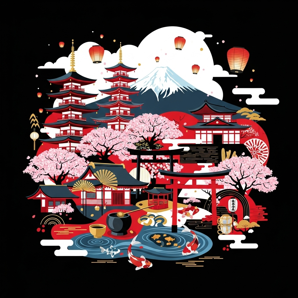 アート・デザイン・音楽 Highlights of Industry &Sights of Japan Japanese Beauty: Nihon no Kōun Abstruct Japan | AI Art Generator