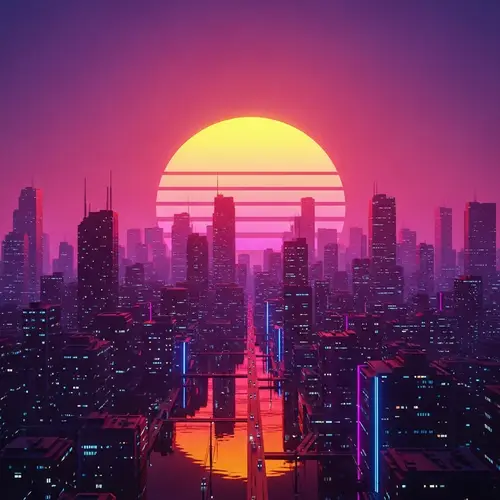 Futuristic Neon Cityscape | Cyberpunk Sunset View