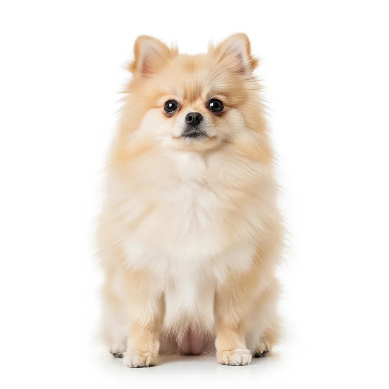 Fluffy Cream-Colored Pomeranian Dog Sitting Attentively