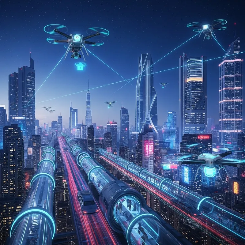 Futuristic Cityscape with Neon Lights and Advanced Technology