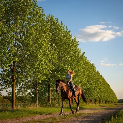 Woman Riding Horse in Nature - Serene Equestrian Experience