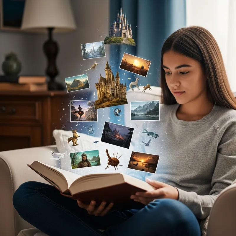 Enchanting Aura: Teenager Enthralled by Mystical Book Imagery