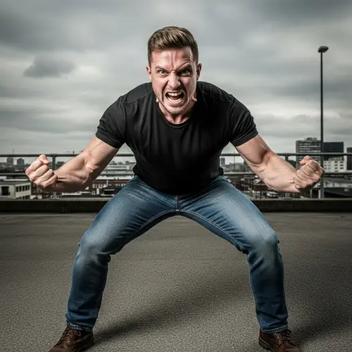 Determined Caucasian Man Harnessing Unwavering Strength