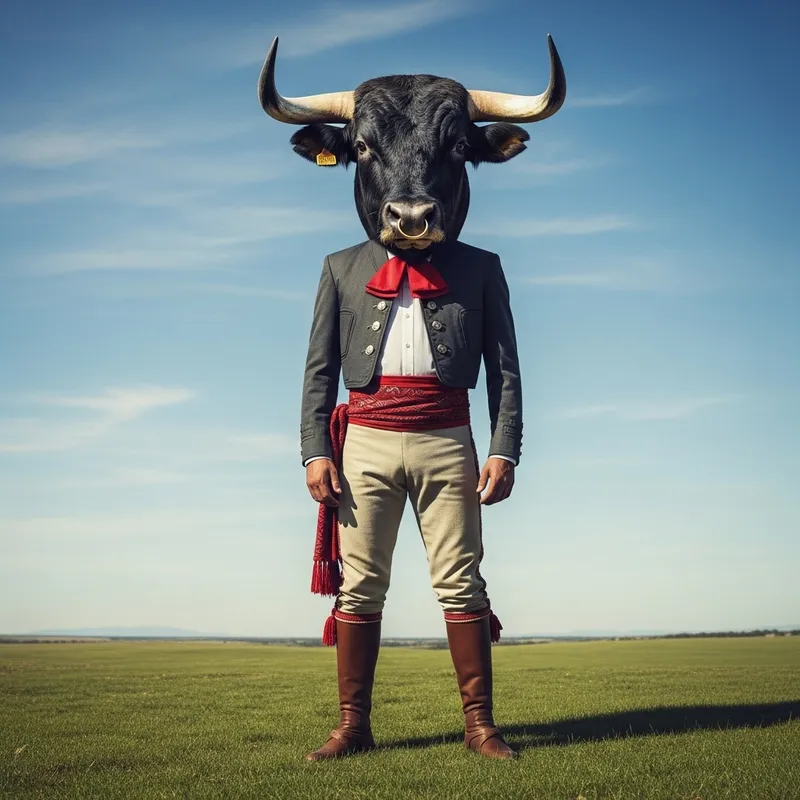 Man with Bull's Head - Mythical Fusion in Traditional Attire Man with Bull's Head - Mythical Fusion in Traditional Attire