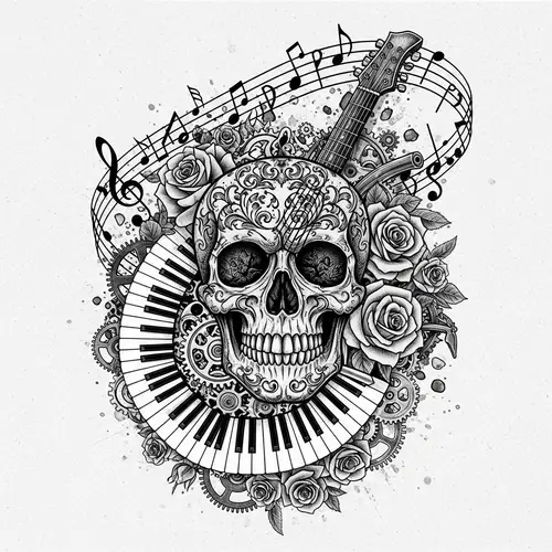 Musical Harmony: Skull, Gears & Roses Artwork