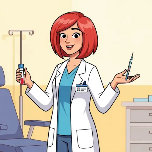 Cartoon Phlebotomist with Red Hair