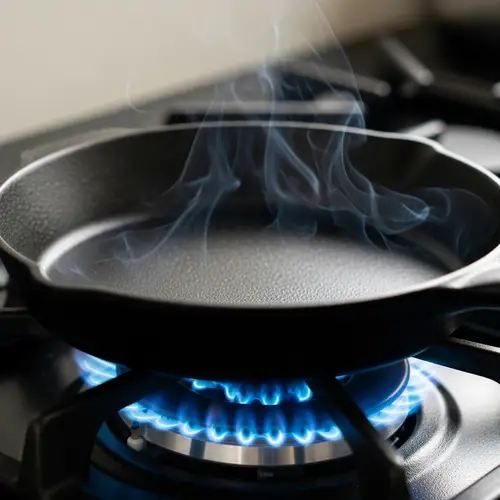 Black Cast Iron Frying Pan on Blue Gas Flame | Cookware Scene