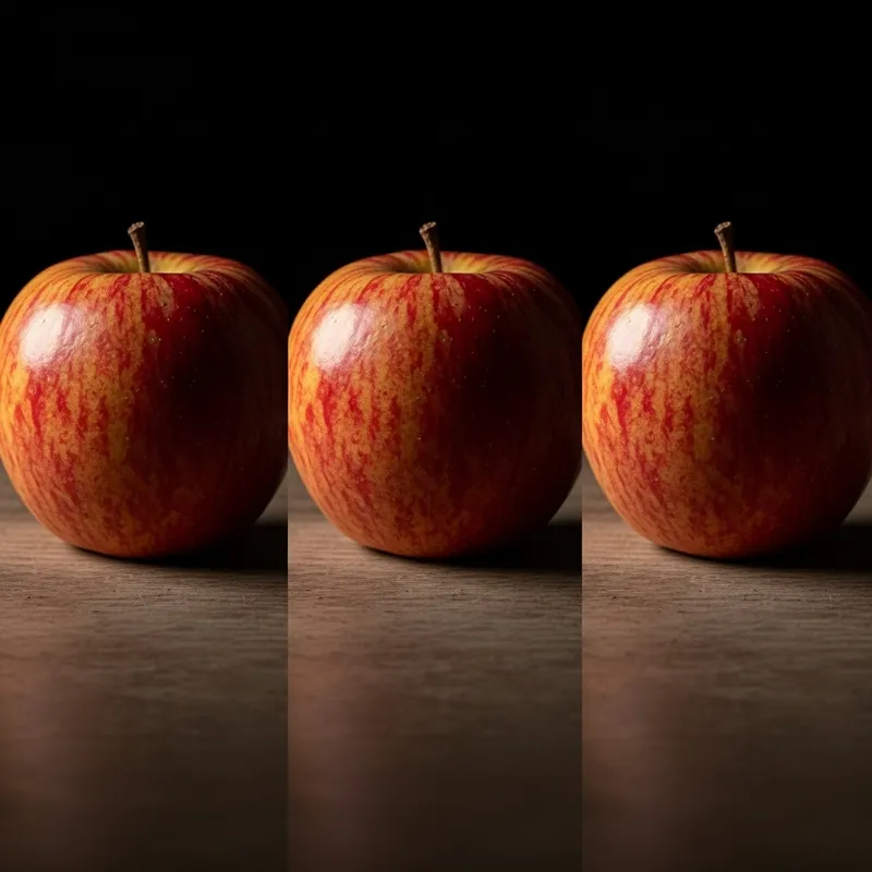 Realistic Apple on Table with Various Lighting Angles