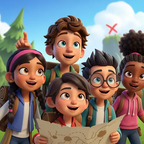 Animated 2D Cartoon: Four Friends Treasure Adventure