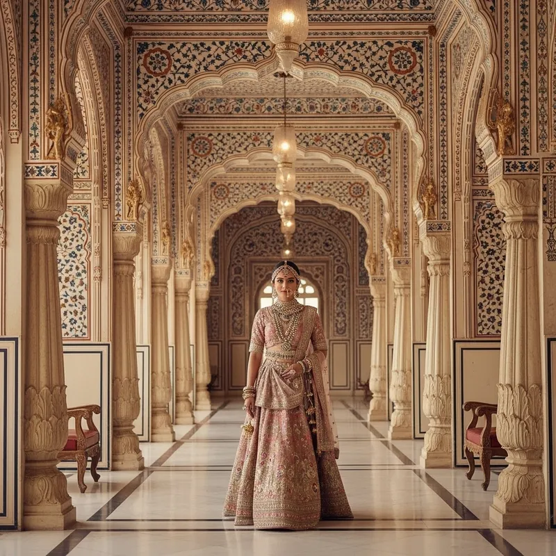 Indian Queen Adorned in Jewelry in Luxurious Palace