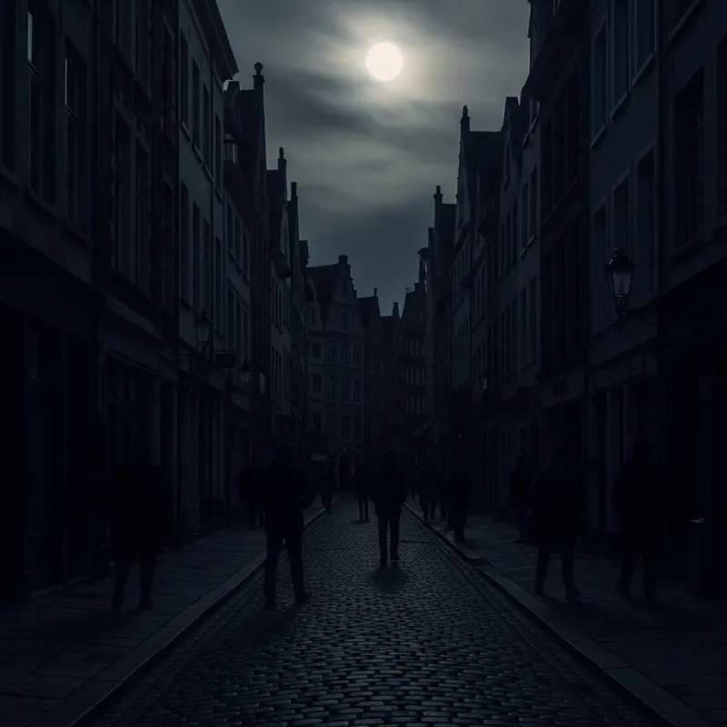 Dreary Night on Low-Lit Street with Menacing Figures