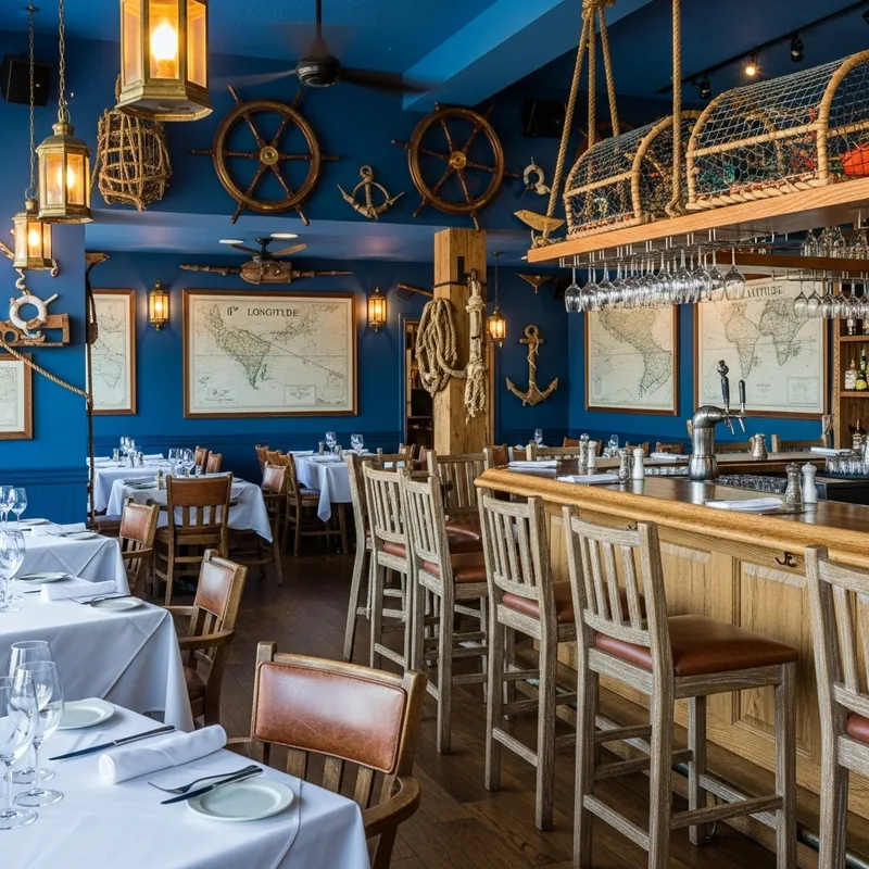Enchanting Nautical Themed Restaurant: Azure Interior & Vintage Decor
