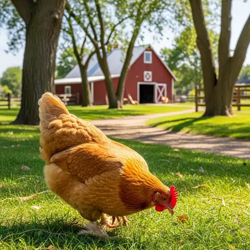 Golden Feathers: Vibrant Chicken Roaming in Countryside