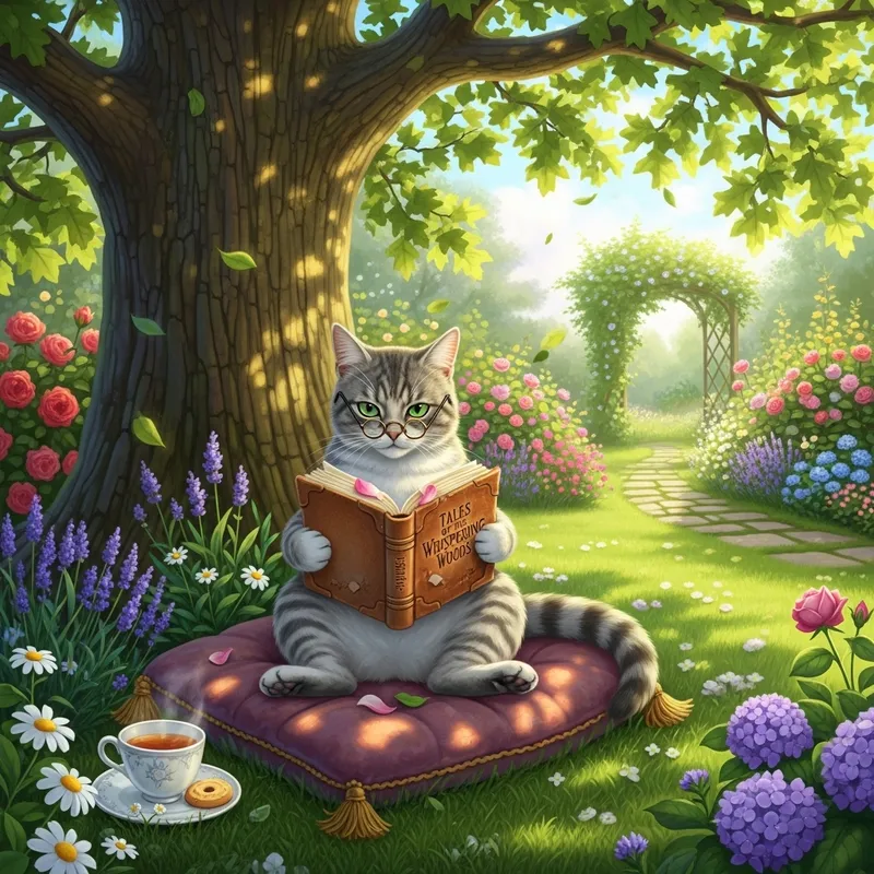 Cat Reading in Garden