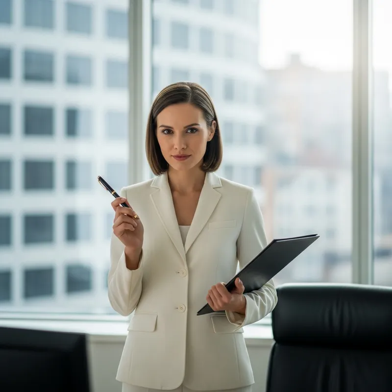 Sharp White Business Lady in Urban Office Setting
