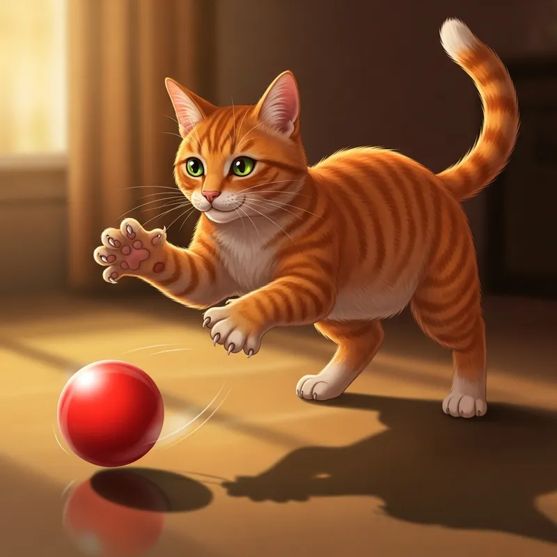 Playful Cat Playing with Ball