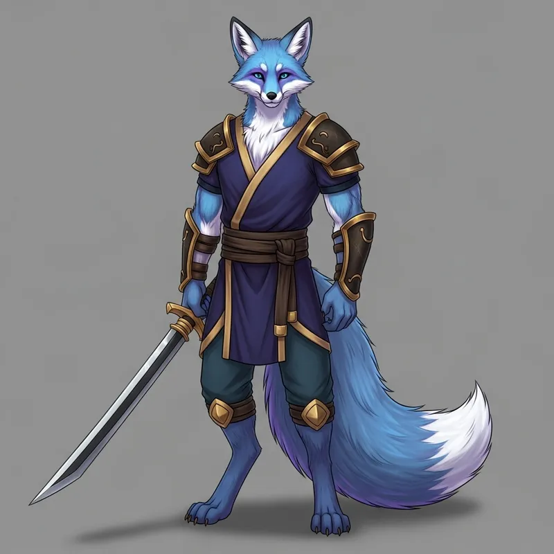 Male Fox Demi-Human with Blue and Purple Fur | Ethereal Charm