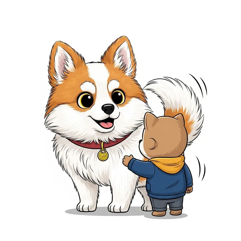 Pochita, the Fluffy White and Orange Dog | Friendly Interaction