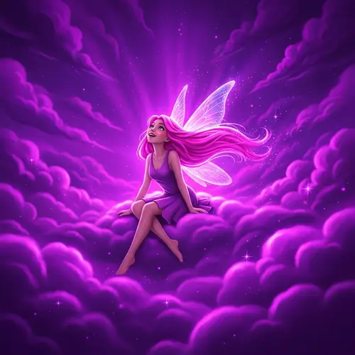 Pink-Haired Fairy on Purple Clouds: Enchanting Wonder